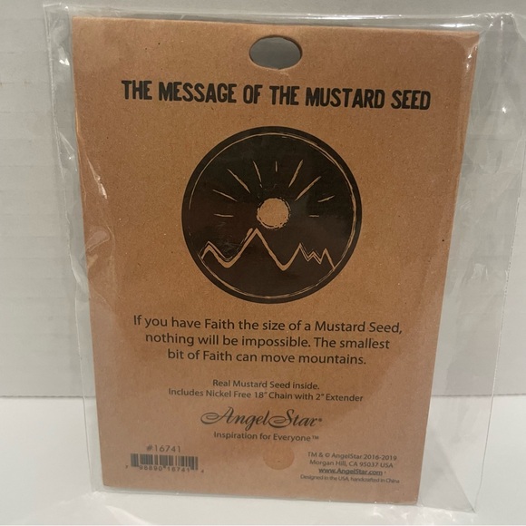 Mustard Seed Pendant Necklace 18” Chain w/extender NEW Faith Moves Mountains - Picture 3 of 3